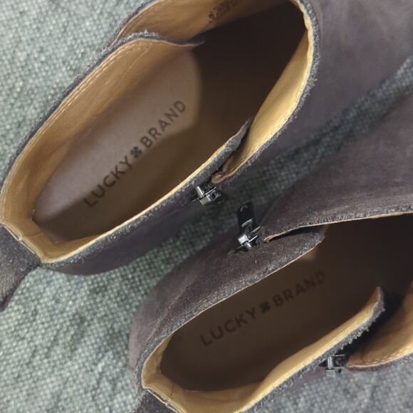 Lucky Brand Bryton Grey Taupe Suede Leather Zip Ankle Booties Women's Size 8.5 - Picture 5 of 8